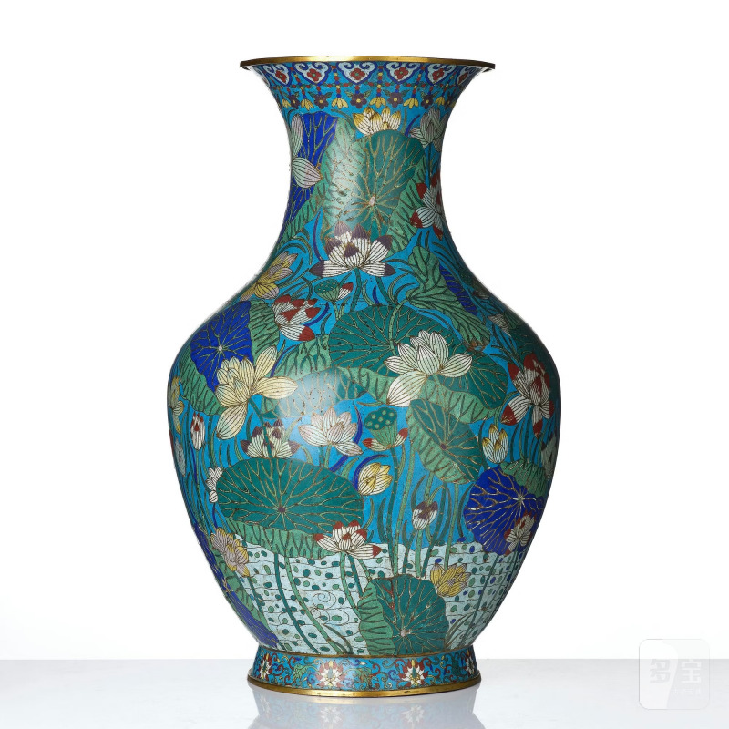 A massive and fine cloisonné enamel 'lotus' vase, - 图3